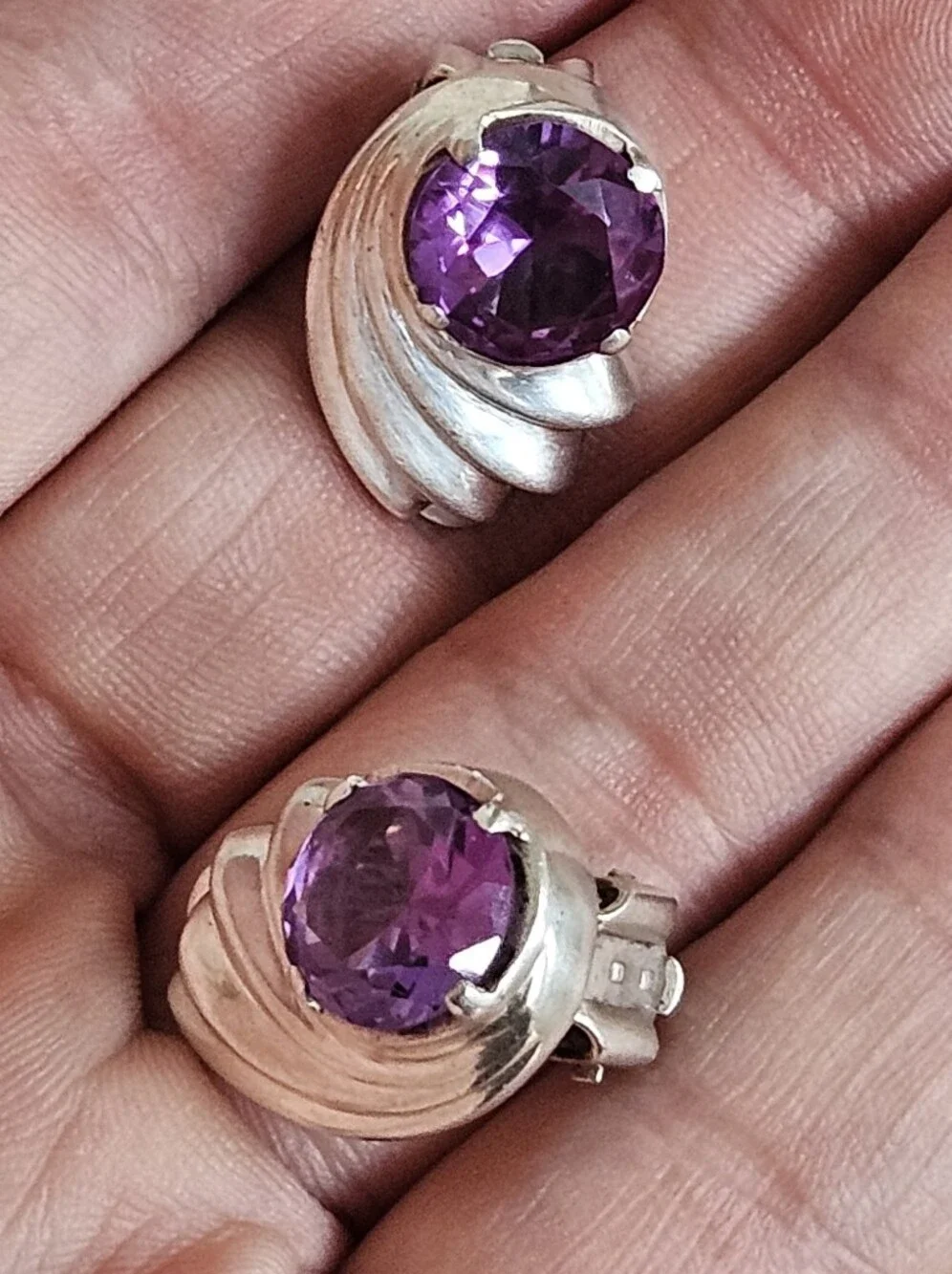 Vintage Taxco 10ctw Color Change Sapphire 950 Sterling Silver Earrings